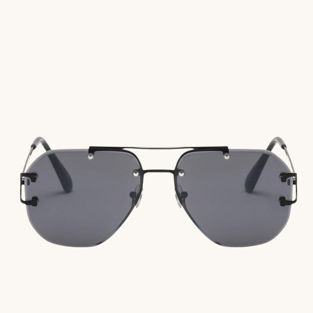 Luxray CO Horseshoe Aviator sunglasses with dark grey lenses, black metal frame, and double bridge.