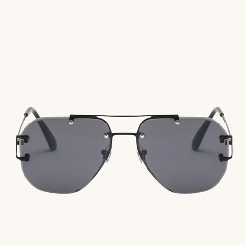 Luxray CO Horseshoe Aviator sunglasses with dark grey lenses, black metal frame, and double bridge.
